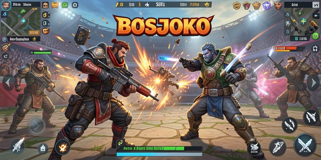 Tampilan mendebarkan gameplay BOSJOKO dengan aksi Battle Royale.