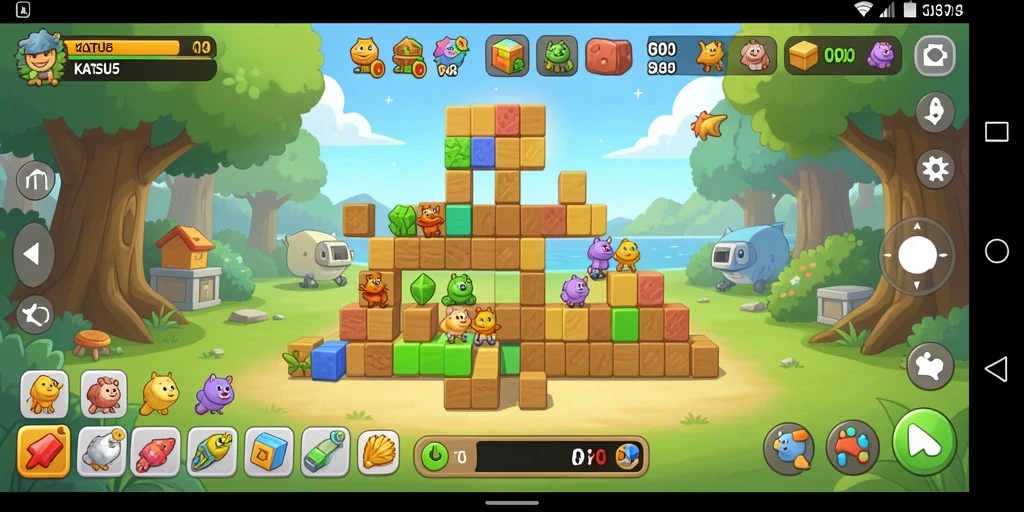 Tampilan gameplay puzzle KATSU5 yang penuh warna dan menantang.