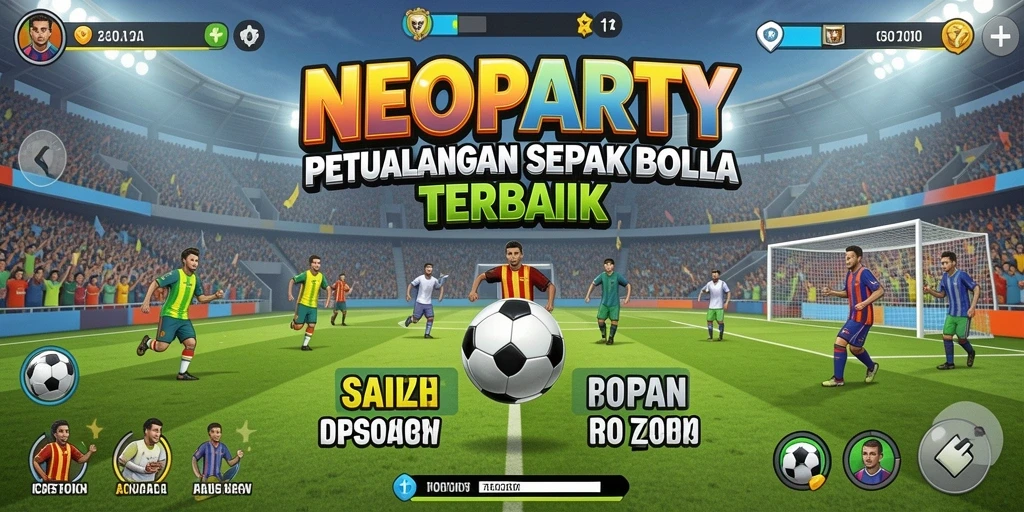 Tampilan gameplay NEOPARTY dengan aksi sepak bola yang mendebarkan.