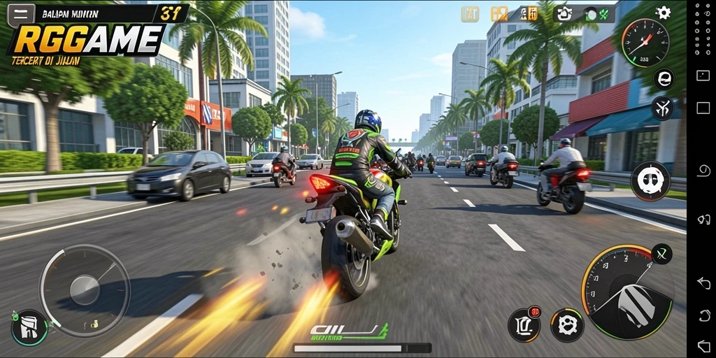 Gameplay RPGAME yang mendebarkan dengan balapan motor yang seru.