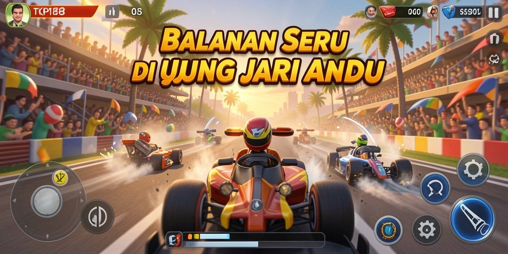 Screenshot gameplay dari TKP188 menampilkan aksi balapan yang mendebarkan.