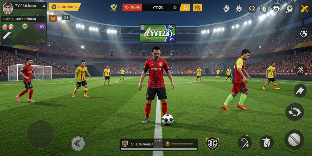 Screenshot menampilkan aksi seru permainan sepak bola di YY123.